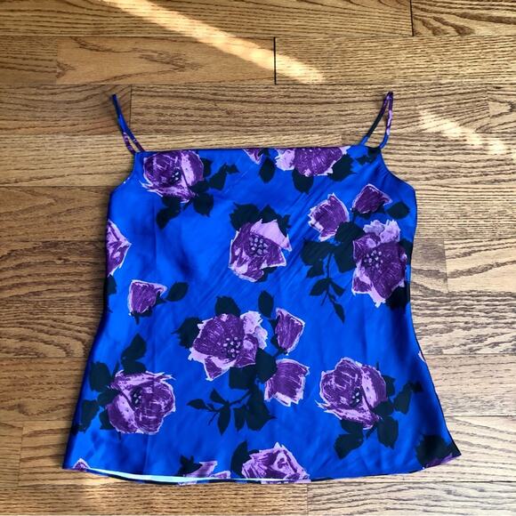 PAIGE Camisole Cowl Drape Neck Sleeveless Satin Floral Print Blue Purple M NWT - Picture 7 of 12